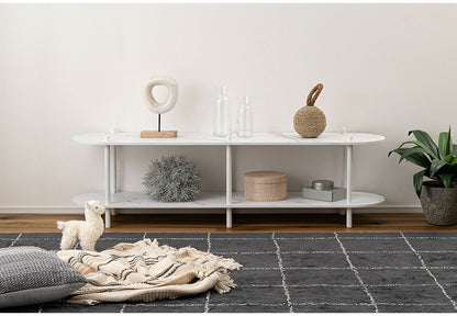 オープンラック2段 PT-563 東谷 オープンラック ラック 収納棚 ディスプレイラック 大理石調 石目調 2段 シック モダン 黒 ブラック 楕円形 ストーン柄 リビング 見せる収納(代引不可)