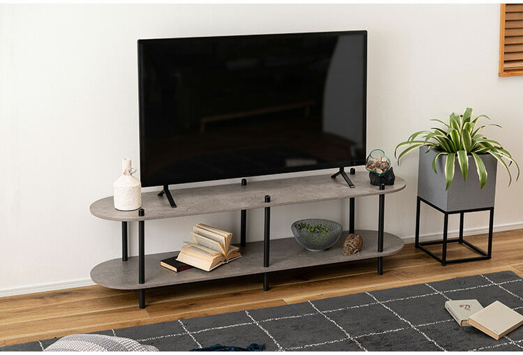 オープンラック2段 PT-563 東谷 オープンラック ラック 収納棚 ディスプレイラック 大理石調 石目調 2段 シック モダン 黒 ブラック 楕円形 ストーン柄 リビング 見せる収納(代引不可)