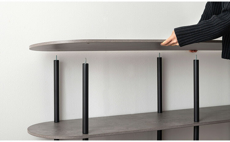 オープンラック2段 PT-563 東谷 オープンラック ラック 収納棚 ディスプレイラック 大理石調 石目調 2段 シック モダン 黒 ブラック 楕円形 ストーン柄 リビング 見せる収納(代引不可)