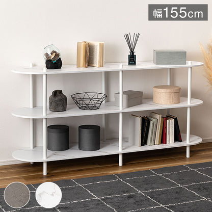 オープンラック3段 PT-564 東谷 オープンラック ラック 収納棚 ディスプレイラック 大理石調 石目調 3段 シック モダン 黒 ブラック 楕円形 ストーン柄 リビング 見せる収納 スチール脚(代引不可)