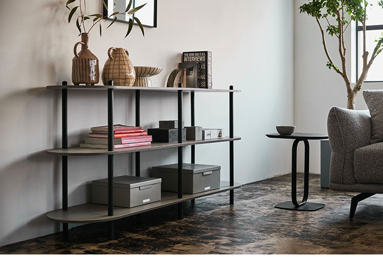 オープンラック3段 PT-564 東谷 オープンラック ラック 収納棚 ディスプレイラック 大理石調 石目調 3段 シック モダン 黒 ブラック 楕円形 ストーン柄 リビング 見せる収納 スチール脚(代引不可)