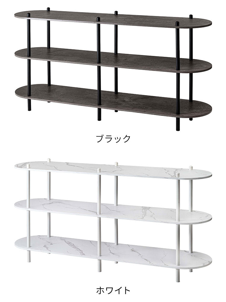 オープンラック3段 PT-564 東谷 オープンラック ラック 収納棚 ディスプレイラック 大理石調 石目調 3段 シック モダン 黒 ブラック 楕円形 ストーン柄 リビング 見せる収納 スチール脚(代引不可)