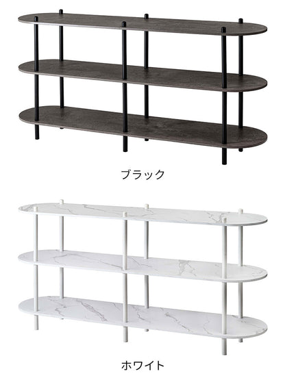 オープンラック3段 PT-564 東谷 オープンラック ラック 収納棚 ディスプレイラック 大理石調 石目調 3段 シック モダン 黒 ブラック 楕円形 ストーン柄 リビング 見せる収納 スチール脚(代引不可)