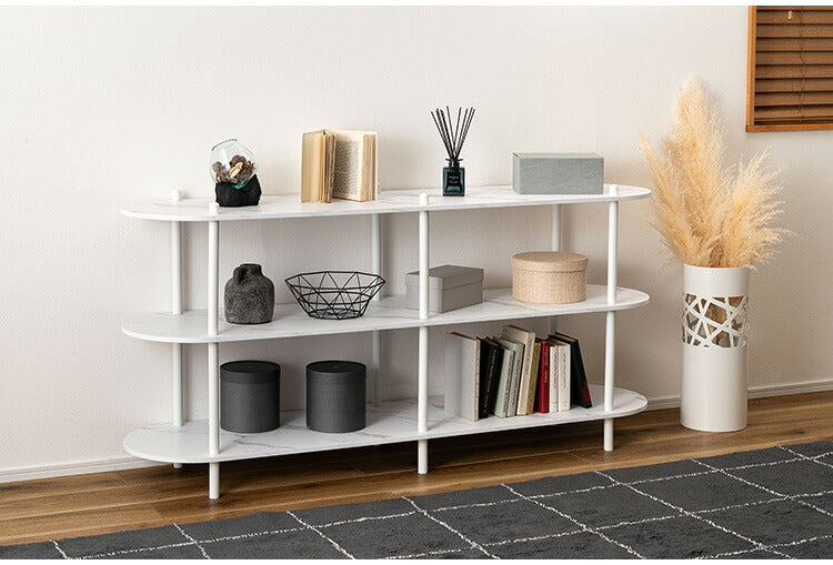 オープンラック3段 PT-564 東谷 オープンラック ラック 収納棚 ディスプレイラック 大理石調 石目調 3段 シック モダン 黒 ブラック 楕円形 ストーン柄 リビング 見せる収納 スチール脚(代引不可)