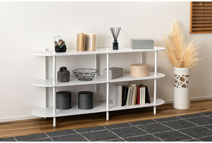 オープンラック3段 PT-564 東谷 オープンラック ラック 収納棚 ディスプレイラック 大理石調 石目調 3段 シック モダン 黒 ブラック 楕円形 ストーン柄 リビング 見せる収納 スチール脚(代引不可)