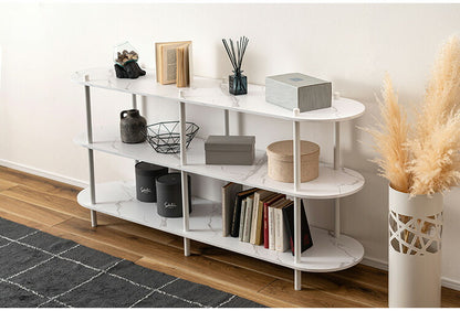 オープンラック3段 PT-564 東谷 オープンラック ラック 収納棚 ディスプレイラック 大理石調 石目調 3段 シック モダン 黒 ブラック 楕円形 ストーン柄 リビング 見せる収納 スチール脚(代引不可)