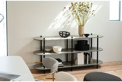 オープンラック3段 PT-564 東谷 オープンラック ラック 収納棚 ディスプレイラック 大理石調 石目調 3段 シック モダン 黒 ブラック 楕円形 ストーン柄 リビング 見せる収納 スチール脚(代引不可)