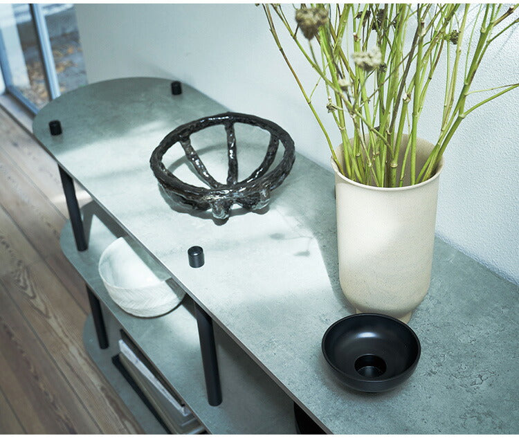 オープンラック3段 PT-564 東谷 オープンラック ラック 収納棚 ディスプレイラック 大理石調 石目調 3段 シック モダン 黒 ブラック 楕円形 ストーン柄 リビング 見せる収納 スチール脚(代引不可)