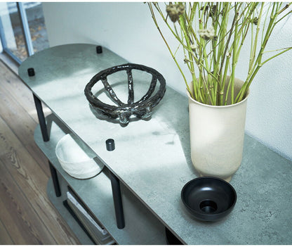 オープンラック3段 PT-564 東谷 オープンラック ラック 収納棚 ディスプレイラック 大理石調 石目調 3段 シック モダン 黒 ブラック 楕円形 ストーン柄 リビング 見せる収納 スチール脚(代引不可)