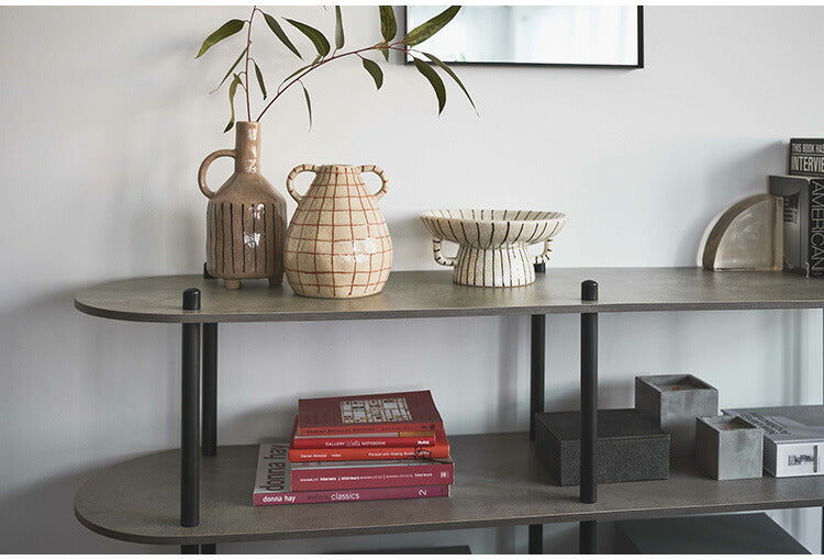 オープンラック3段 PT-564 東谷 オープンラック ラック 収納棚 ディスプレイラック 大理石調 石目調 3段 シック モダン 黒 ブラック 楕円形 ストーン柄 リビング 見せる収納 スチール脚(代引不可)