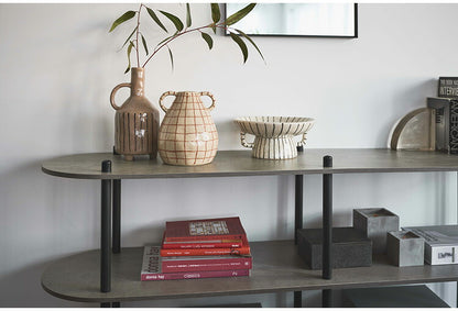 オープンラック3段 PT-564 東谷 オープンラック ラック 収納棚 ディスプレイラック 大理石調 石目調 3段 シック モダン 黒 ブラック 楕円形 ストーン柄 リビング 見せる収納 スチール脚(代引不可)