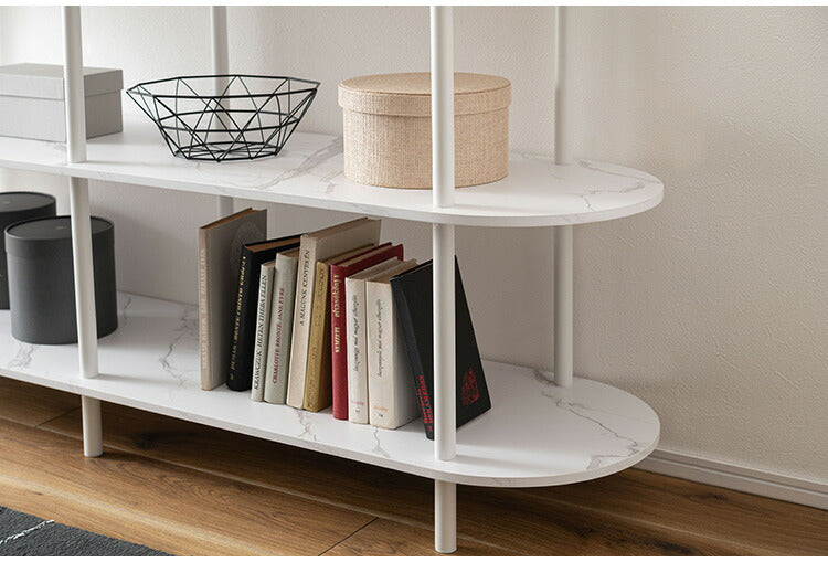 オープンラック3段 PT-564 東谷 オープンラック ラック 収納棚 ディスプレイラック 大理石調 石目調 3段 シック モダン 黒 ブラック 楕円形 ストーン柄 リビング 見せる収納 スチール脚(代引不可)