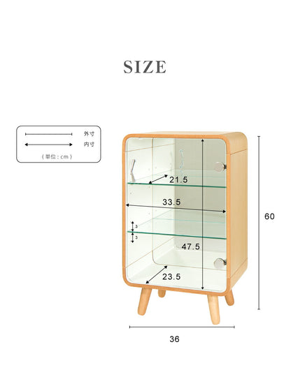 コレクションケース 幅36cm 高さ60cm ガラスショーケース ディスプレイラック 収納 おしゃれ 木製 背面ミラー かわいい 北欧(代引不可)