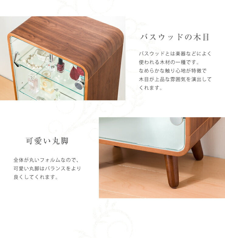 コレクションケース 幅36cm 高さ60cm ガラスショーケース ディスプレイラック 収納 おしゃれ 木製 背面ミラー かわいい 北欧(代引不可)