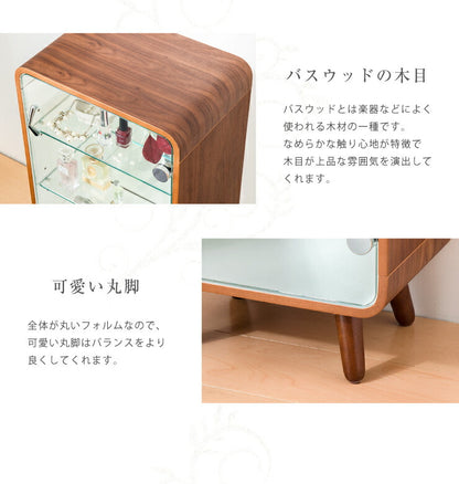 コレクションケース 幅36cm 高さ60cm ガラスショーケース ディスプレイラック 収納 おしゃれ 木製 背面ミラー かわいい 北欧(代引不可)