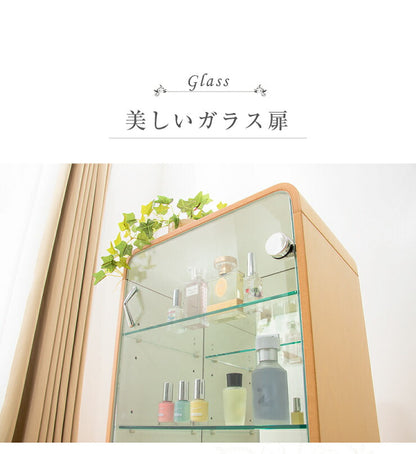 コレクションケース 幅36cm 高さ60cm ガラスショーケース ディスプレイラック 収納 おしゃれ 木製 背面ミラー かわいい 北欧(代引不可)