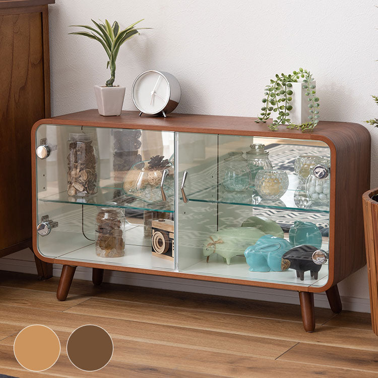 コレクションシェルフ ラック 棚 収納 ミラー 鏡 フィギュアケース ガラス 2段 ロータイプ 木製 グッズ オタク 推し活(代引不可)