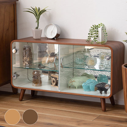 コレクションシェルフ ラック 棚 収納 ミラー 鏡 フィギュアケース ガラス 2段 ロータイプ 木製 グッズ オタク 推し活(代引不可)