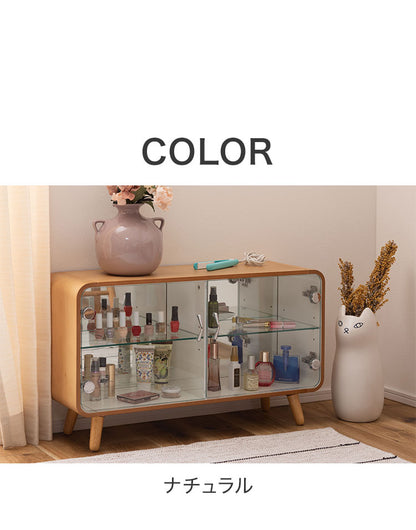 コレクションシェルフ ラック 棚 収納 ミラー 鏡 フィギュアケース ガラス 2段 ロータイプ 木製 グッズ オタク 推し活(代引不可)