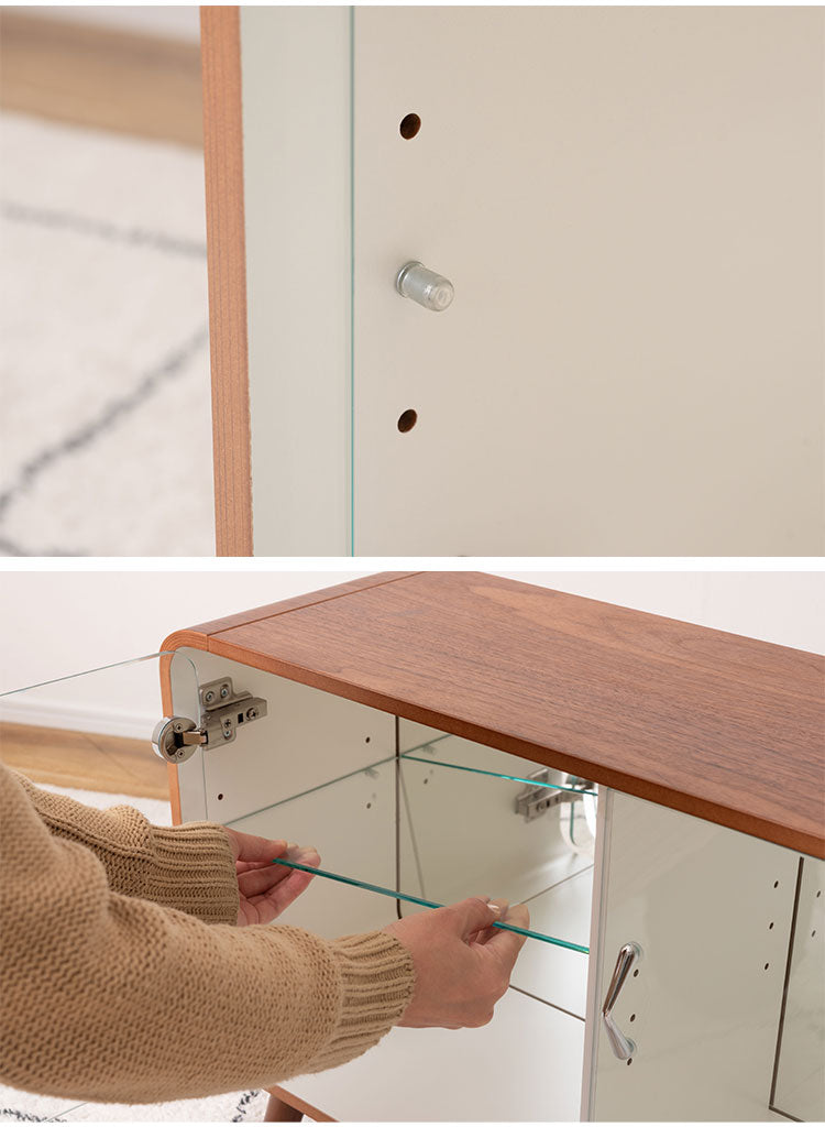 コレクションシェルフ ラック 棚 収納 ミラー 鏡 フィギュアケース ガラス 2段 ロータイプ 木製 グッズ オタク 推し活(代引不可)