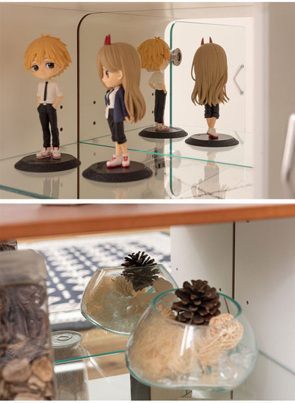 コレクションシェルフ ラック 棚 収納 ミラー 鏡 フィギュアケース ガラス 2段 ロータイプ 木製 グッズ オタク 推し活(代引不可)