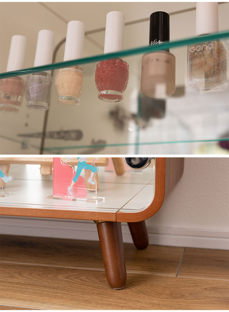 コレクションシェルフ ラック 棚 収納 ミラー 鏡 フィギュアケース ガラス 2段 ロータイプ 木製 グッズ オタク 推し活(代引不可)