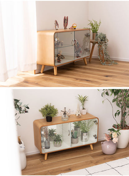 コレクションシェルフ ラック 棚 収納 ミラー 鏡 フィギュアケース ガラス 2段 ロータイプ 木製 グッズ オタク 推し活(代引不可)