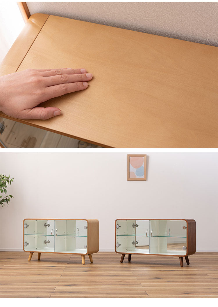 コレクションシェルフ ラック 棚 収納 ミラー 鏡 フィギュアケース ガラス 2段 ロータイプ 木製 グッズ オタク 推し活(代引不可)