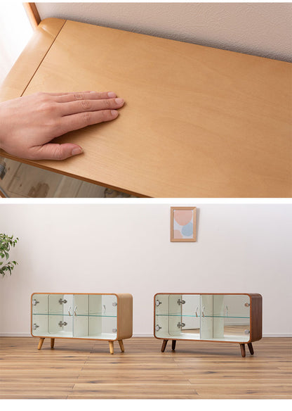 コレクションシェルフ ラック 棚 収納 ミラー 鏡 フィギュアケース ガラス 2段 ロータイプ 木製 グッズ オタク 推し活(代引不可)