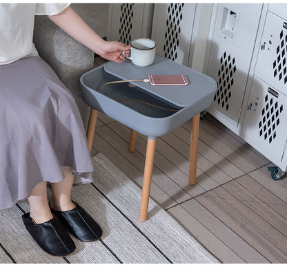 テーブル サイドテーブル ソファテーブル ナイトテーブル 省スペース 収納付き 軽量 コンパクト 北欧 おしゃれ シンプル モダン 木脚 樹脂製 コード穴付き グレー ホワイト イエロー マット(代引不可)