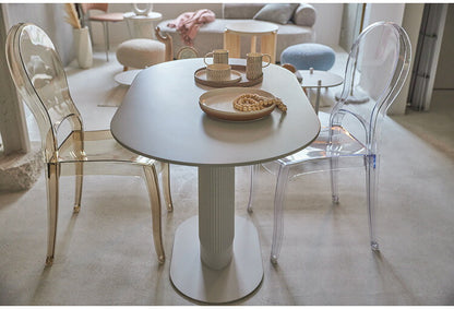 ダイニングテーブル PT-998 東谷 ダイニングテーブル 角丸 シンプル コンパクト スリム 食卓 机 テーブル デスク カフェ 1本脚 オーバル型 ホワイト 白 クラシック インダストリアル ストライプ(代引不可)