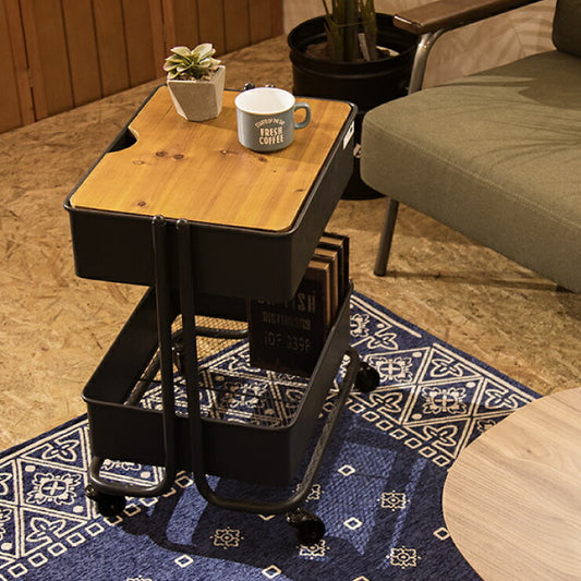 サイドワゴン デスクワゴン 木製 スチール キャビネット デスク キッチンワゴン 収納 キャスター付き ヴィンテージ 天然木(代引不可)