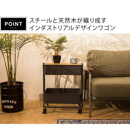 サイドワゴン デスクワゴン 木製 スチール キャビネット デスク キッチンワゴン 収納 キャスター付き ヴィンテージ 天然木(代引不可)