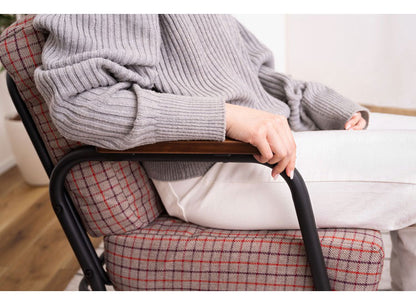 ソファ 1人掛け チェック柄 1人用 スチール パイプチェア おしゃれ 黒 ブラック 木肘 アーム付き 肘付き 肘掛け付き コンパクト レトロ 北欧 新生活(代引不可)