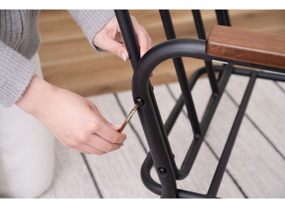 ソファ 1人掛け チェック柄 1人用 スチール パイプチェア おしゃれ 黒 ブラック 木肘 アーム付き 肘付き 肘掛け付き コンパクト レトロ 北欧 新生活(代引不可)