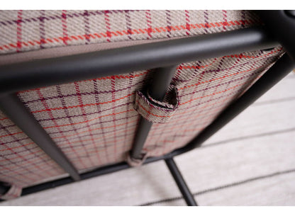 ソファ 1人掛け チェック柄 1人用 スチール パイプチェア おしゃれ 黒 ブラック 木肘 アーム付き 肘付き 肘掛け付き コンパクト レトロ 北欧 新生活(代引不可)