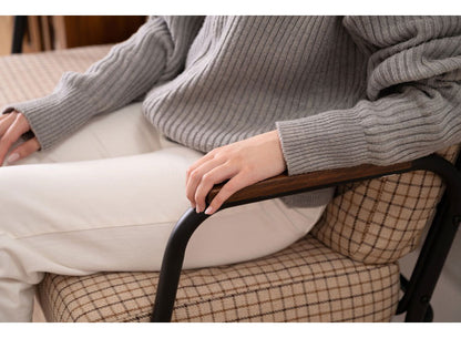 ソファ 2人掛け チェック柄 2人用 スチール パイプチェア おしゃれ 黒 ブラック 木肘 アーム付き 肘付き 肘掛け付き コンパクト レトロ 北欧 新生活(代引不可)