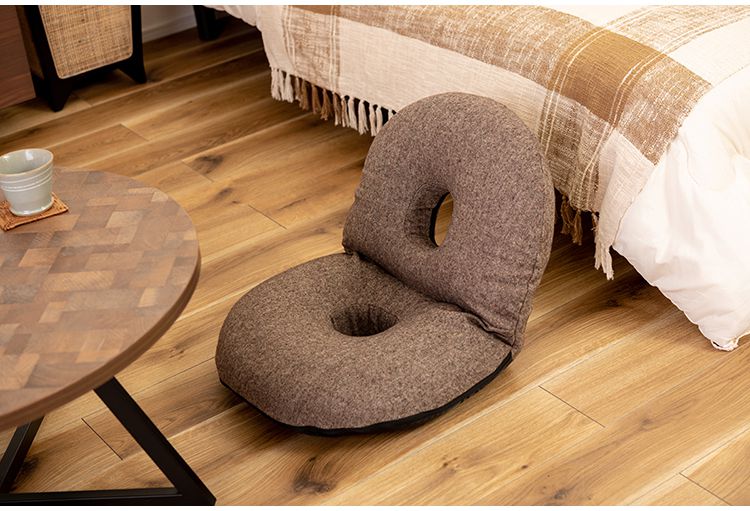 カックンリクライナー 座椅子 椅子 フロアチェア 折りたたみチェア リクライナー ドーナツ型 リクライニングチェア 1人掛け リビング 1人暮らし ベージュ ブラウン かわいい(代引不可)