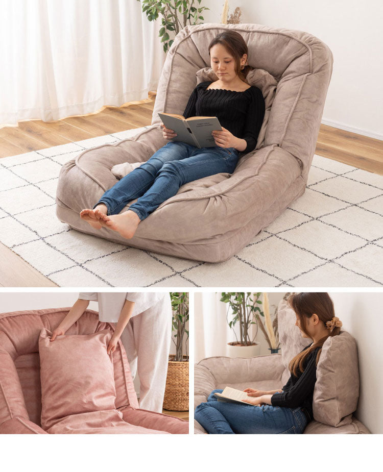 くすみカラー ソファベッド ソファ 奥行165cm クッション付属 リクライニング 14段階ギア 東谷 RKC-189 ソファー ソファベッド 折りたたみ 座椅子 ファブリック フラット カウチ ロー 防水加工 耐摩擦(代引不可)