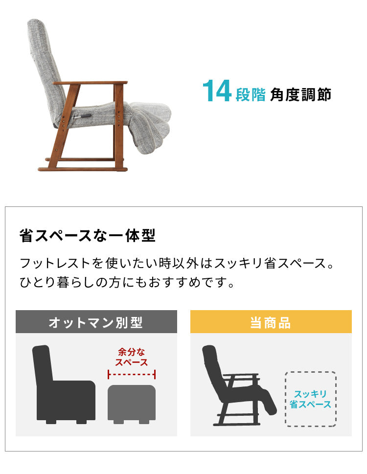 パーソナルチェア リクライニング 14段階 高座椅子 座椅子 北欧 コンパクト レバー式 高さ調節 おしゃれ 一人用 リクライニングチェア リラックスチェア 背もたれ 肘掛け フロアチェア リビング(代引不可)