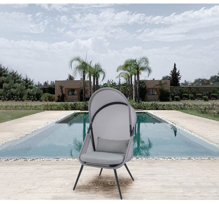 ルーフフォールディングチェア ガーデンチェア アウトドアチェア おしゃれ 北欧 椅子 イス 折りたたみ式 ルーフ付き 日除け 日よけ リゾート 大きめ ゆったり メッシュ グレー(代引不可)