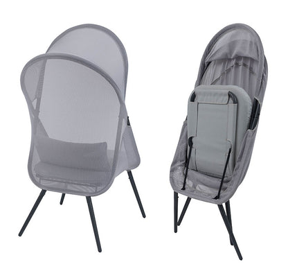 ルーフフォールディングチェア ガーデンチェア アウトドアチェア おしゃれ 北欧 椅子 イス 折りたたみ式 ルーフ付き 日除け 日よけ リゾート 大きめ ゆったり メッシュ グレー(代引不可)