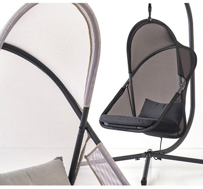 ハンギングチェア 自立式 折りたたみ式 ガーデン ベランダ チェア 椅子 イス アウトドア ルーフ付き おしゃれ 北欧 吊り下げ 日よけ リゾート おしゃれ 大きめ ゆったり メッシュ ブラック(代引不可)