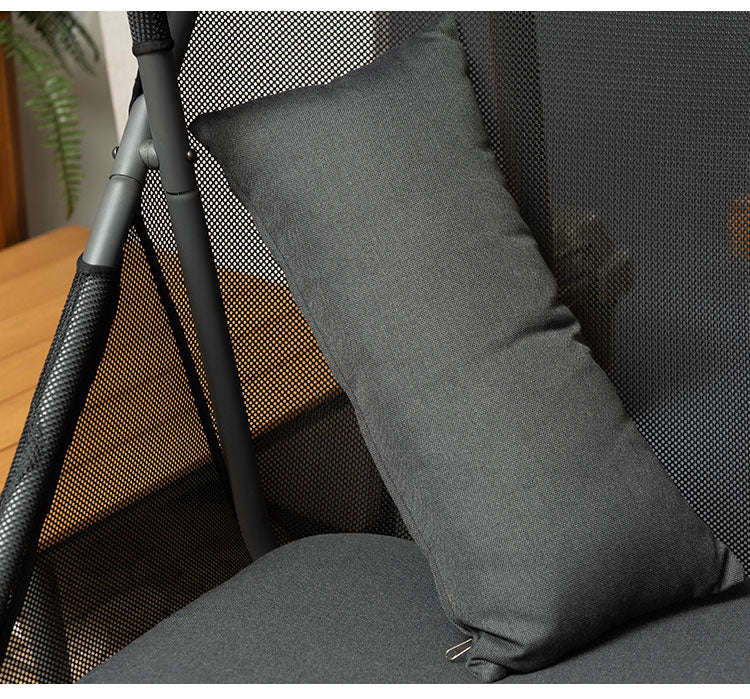 ハンギングチェア 自立式 折りたたみ式 ガーデン ベランダ チェア 椅子 イス アウトドア ルーフ付き おしゃれ 北欧 吊り下げ 日よけ リゾート おしゃれ 大きめ ゆったり メッシュ ブラック(代引不可)