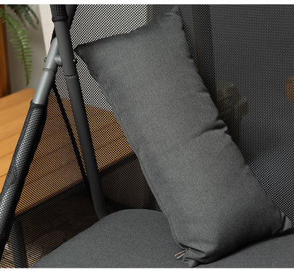 ハンギングチェア 自立式 折りたたみ式 ガーデン ベランダ チェア 椅子 イス アウトドア ルーフ付き おしゃれ 北欧 吊り下げ 日よけ リゾート おしゃれ 大きめ ゆったり メッシュ ブラック(代引不可)