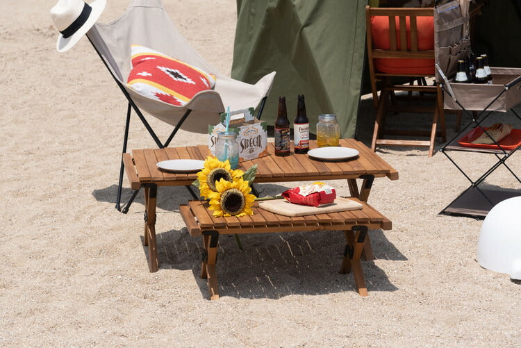 マシュー ロールトップテーブル 折りたたみテーブル ダイニングテーブル テーブル センターテーブル 木製 天然木 机 おしゃれ アウトドア 幅110cm キャンプ BBQ レジャー ベランダ 庭 ガーデン(代引不可)