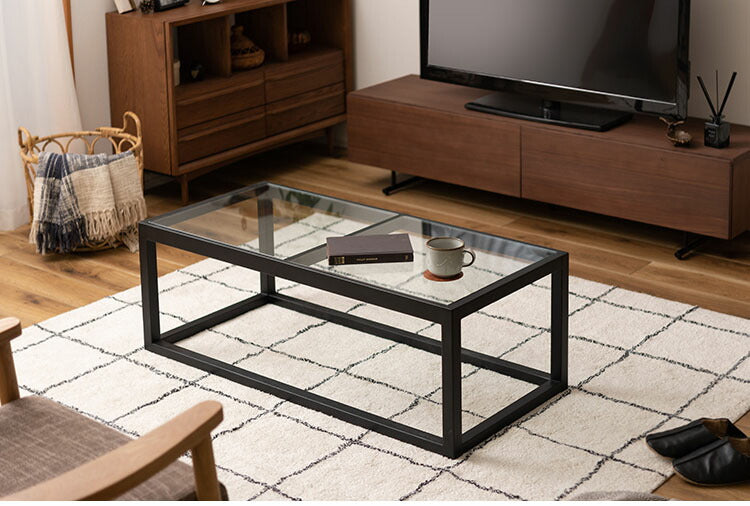 リビングテーブル ガラステーブル センターテーブル ローテーブル テーブル 天然木 幅110cm ナチュラル ブラック おしゃれ 北欧 モダン シンプル 強化ガラス(代引不可)