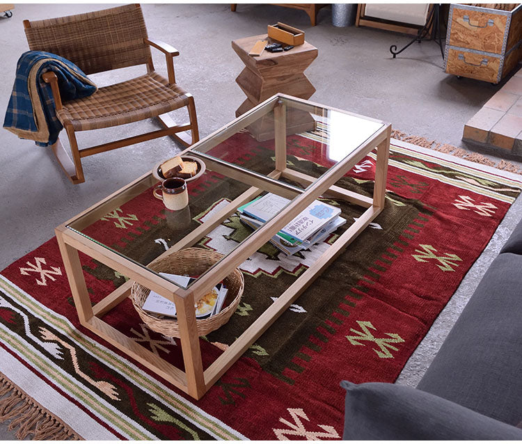 リビングテーブル ガラステーブル センターテーブル ローテーブル テーブル 天然木 幅110cm ナチュラル ブラック おしゃれ 北欧 モダン シンプル 強化ガラス(代引不可)