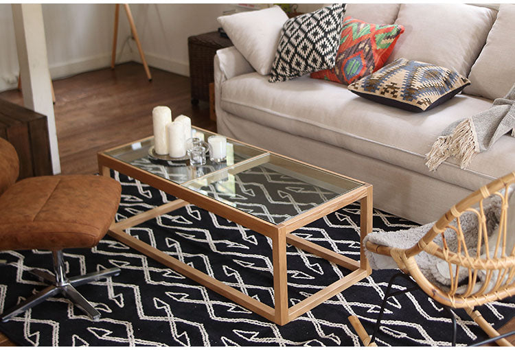 リビングテーブル ガラステーブル センターテーブル ローテーブル テーブル 天然木 幅110cm ナチュラル ブラック おしゃれ 北欧 モダン シンプル 強化ガラス(代引不可)