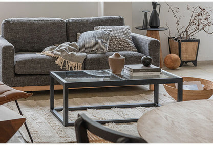 リビングテーブル ガラステーブル センターテーブル ローテーブル テーブル 天然木 幅110cm ナチュラル ブラック おしゃれ 北欧 モダン シンプル 強化ガラス(代引不可)